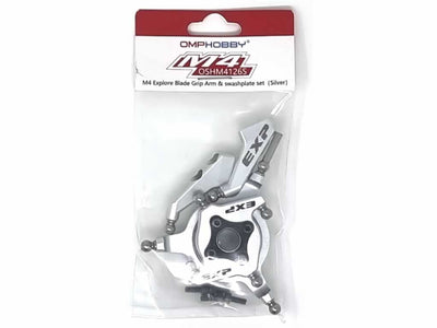 OMP M4 Explore Blade Grip Arm and Swashplate Set (Silver) : OSHM4126S