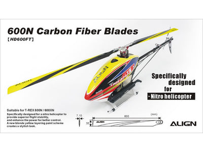 Align T-Rex 600N Carbon Fibre Blades (Black/Yellow) : HD600FT