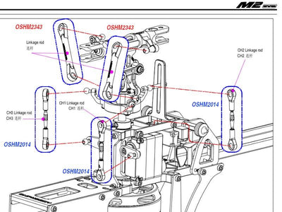 OMP M2 EVO Main Blade Pushrods (6) : OSHM2343