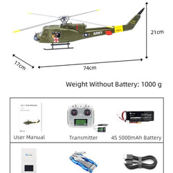 Flywing UH-1 Huey 470L 4-Blade ACE GPS/ATT RC Scale Helicopter (RTF) : FW-UH1-V4-RTF-RG