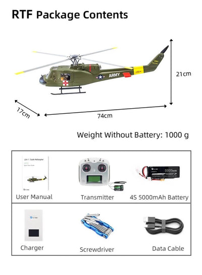 Flywing UH-1 Huey 470L 4-Blade ACE GPS/ATT RC Scale Helicopter (RTF) : FW-UH1-V4-RTF-RG