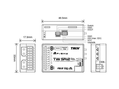 FrSky Twin TW SR12 Stabilised Receiver w/12 Channel Ports : 03022034