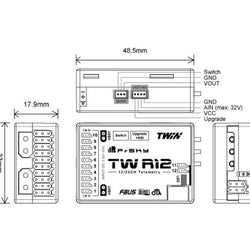 FrSky Twin TW R12 Receiver w/12 Channel Ports : 03022033
