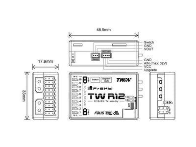 FrSky Twin TW R12 Receiver w/12 Channel Ports : 03022033