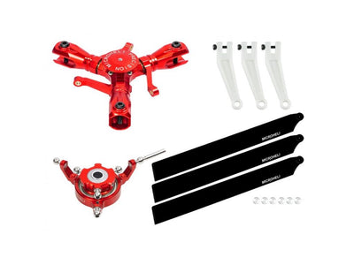 Microheli CNC Triple Carbon Plastic Blades Conversion Set - Red (Second Hand) : MHSH112