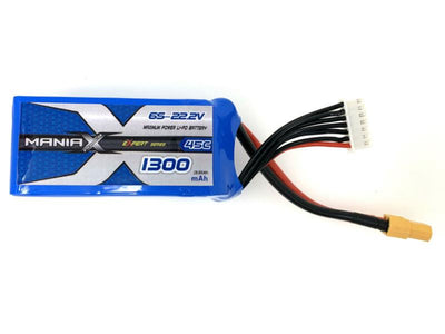ManiaX 22.2V 1300mah 45C Lipo Battery Pack : MX1300-6S-45