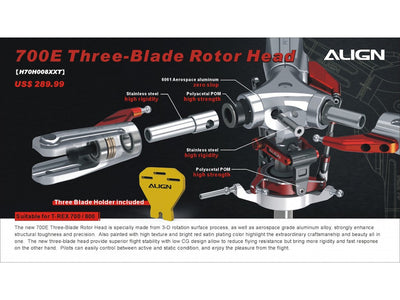 Align T-Rex 700E Three-Blade Rotor Head Conversion : H70H008XXT