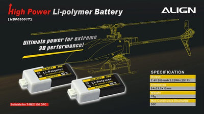 Align 2S1P 7.4V 300mAh/30C - T-Rex 150 (2) : HBP03001T