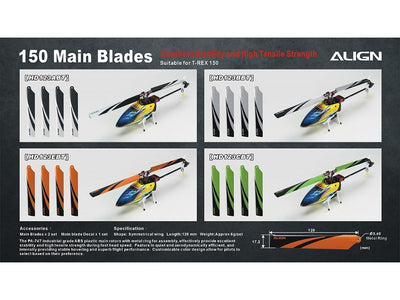 Align T-Rex 150 Main Blades - Black (2 Pairs) : HD123ABT