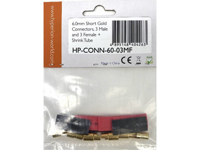 6,0mm Short Gold Connectors - 3 pairs : HP-CONN-60-03MF