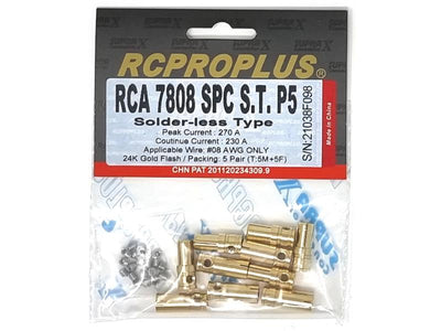 RCPROPLUS Supra-X 7mm Solderless Bullet Connectors (5 Pairs) : RCA7808SPCSTP5