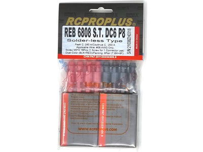 RCPROPLUS PRO 6mm Solderless (8M, 8F, Red/Black Housing) : REB6808STDC6P8