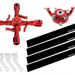 CNC Quad Carbon Plastic Blades Conversion Set (RED) - OMP Hobby M2 : MH-M2EX101QBK