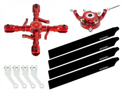 CNC Quad Carbon Plastic Blades Conversion Set (RED) - OMP Hobby M2 : MH-M2EX101QBK